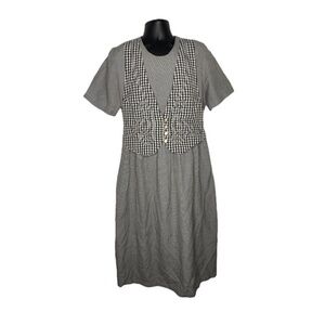TR Bentley Houndstooth Maxi Dress Checkered Vest (Size: 16W, Color: Black/White)